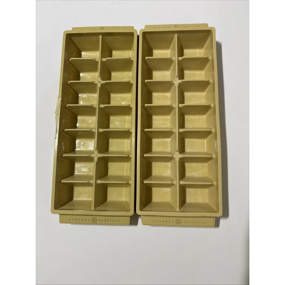 General Electric GE 2 Ice Cube Trays Stacking Harvest Gold Plastic Vintage 1970s